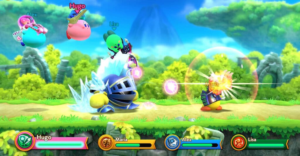 Gameplay de Super Kirby Clash que é um dos jogos gratuitos do Nintendo Swich