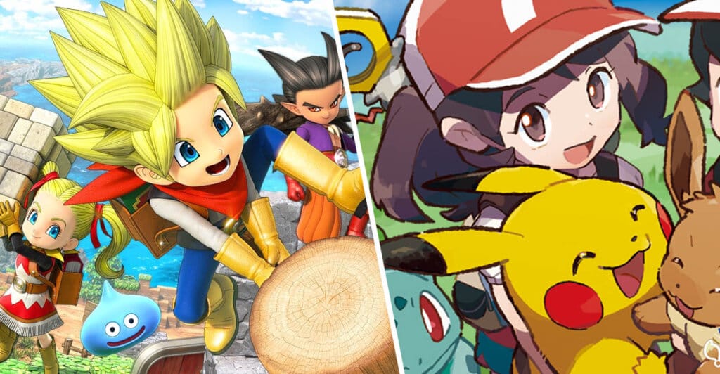 Capa com Dragon Quest Builders 2 e Pokemon Let's Go