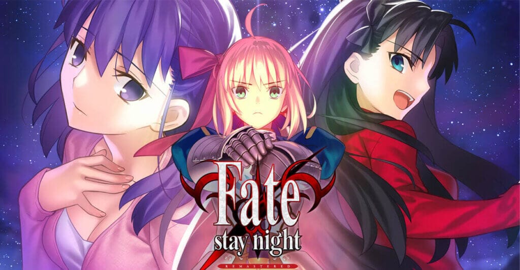 Titulo Fate/stay night REMASTERED, uma visual novel extremamente famosa para pc e consoles