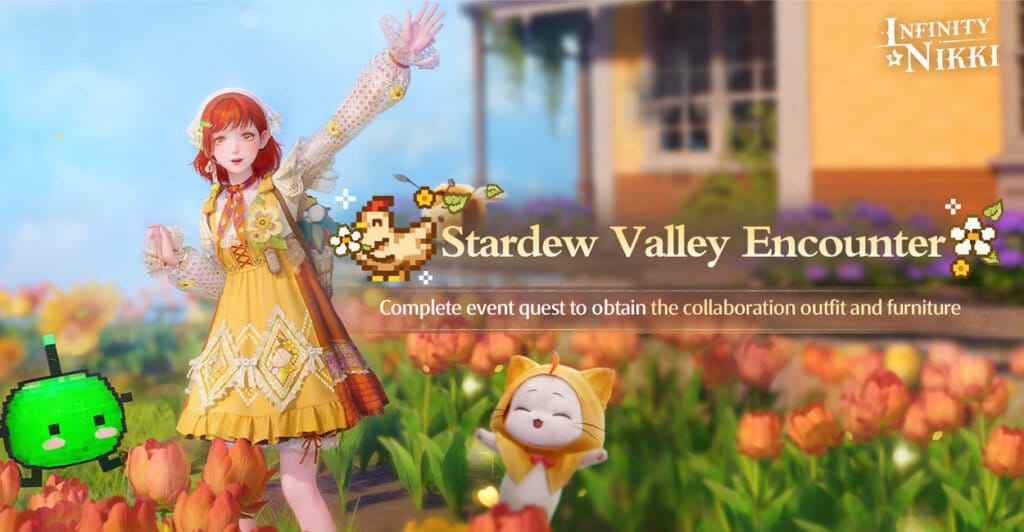 Imagem de anuncio de Infinity Nikki colaboração Stardew Valley