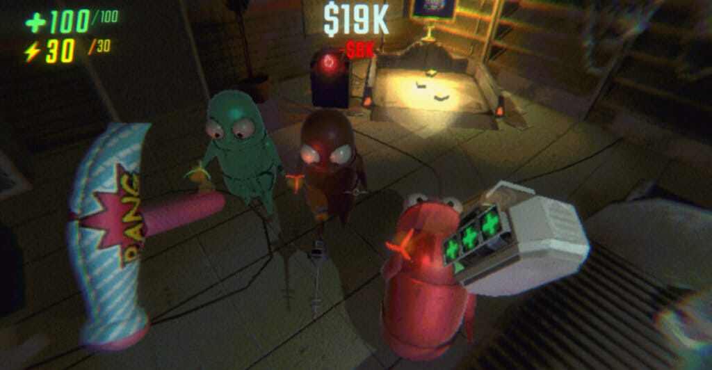 Personagens usando objetos como armamento no jogo r.e.p.o, um jogo multiplayer online para pc