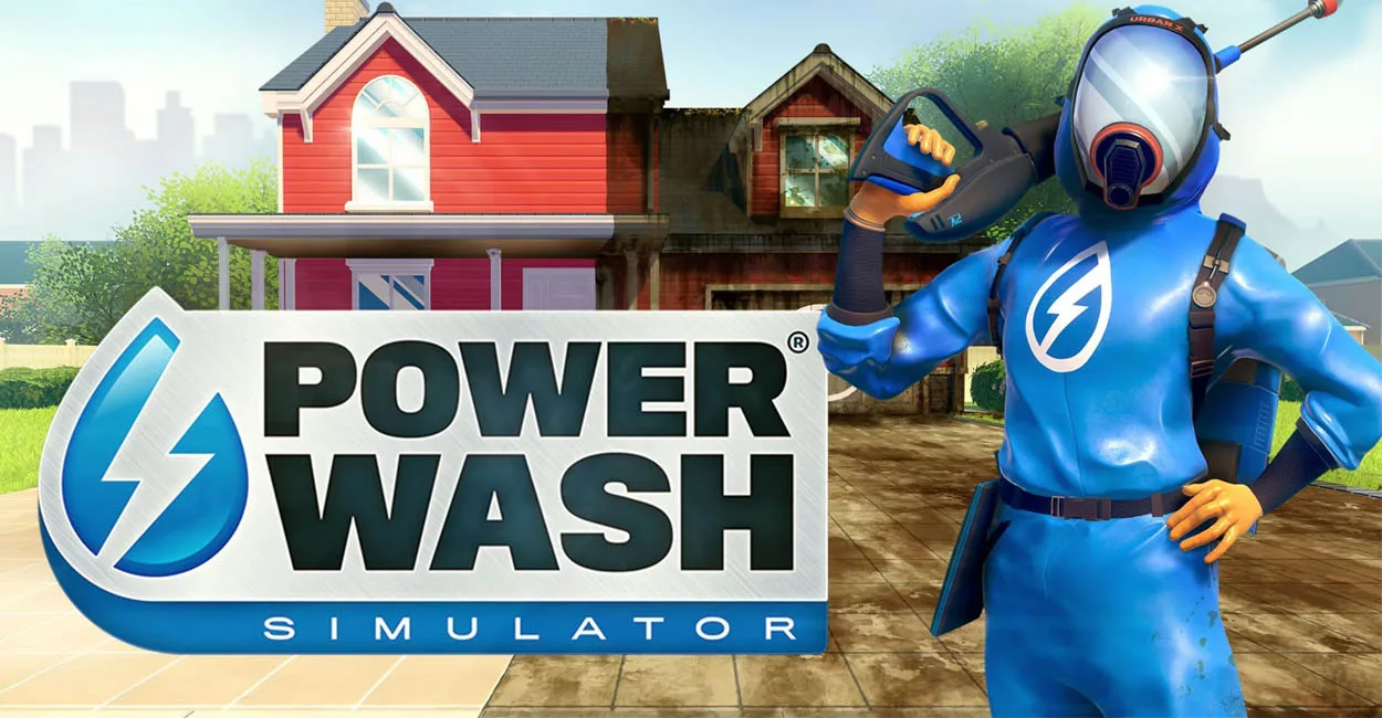 PowerWash Simulator em imagem promocional. Cozy Game para Playstation e Outros Consoles