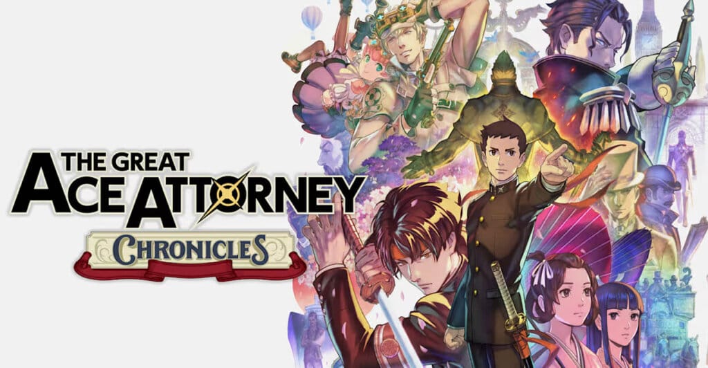 Titulo de The Great Ace Attorney Chronicles, uma visual novel para nintendo switch e outros consoles