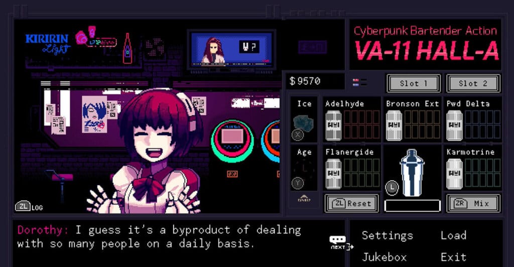 Gameplay de VA-11 Hall-A: Cyberpunk Bartender Action
