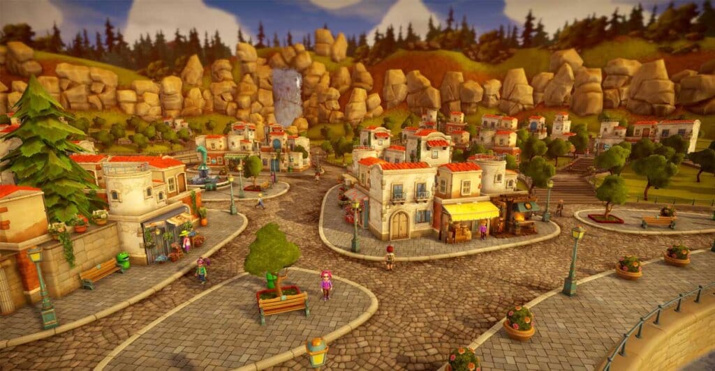 Cidade em Farm Together 2, um dos melhores Jogos de Fazenda Multiplayer.