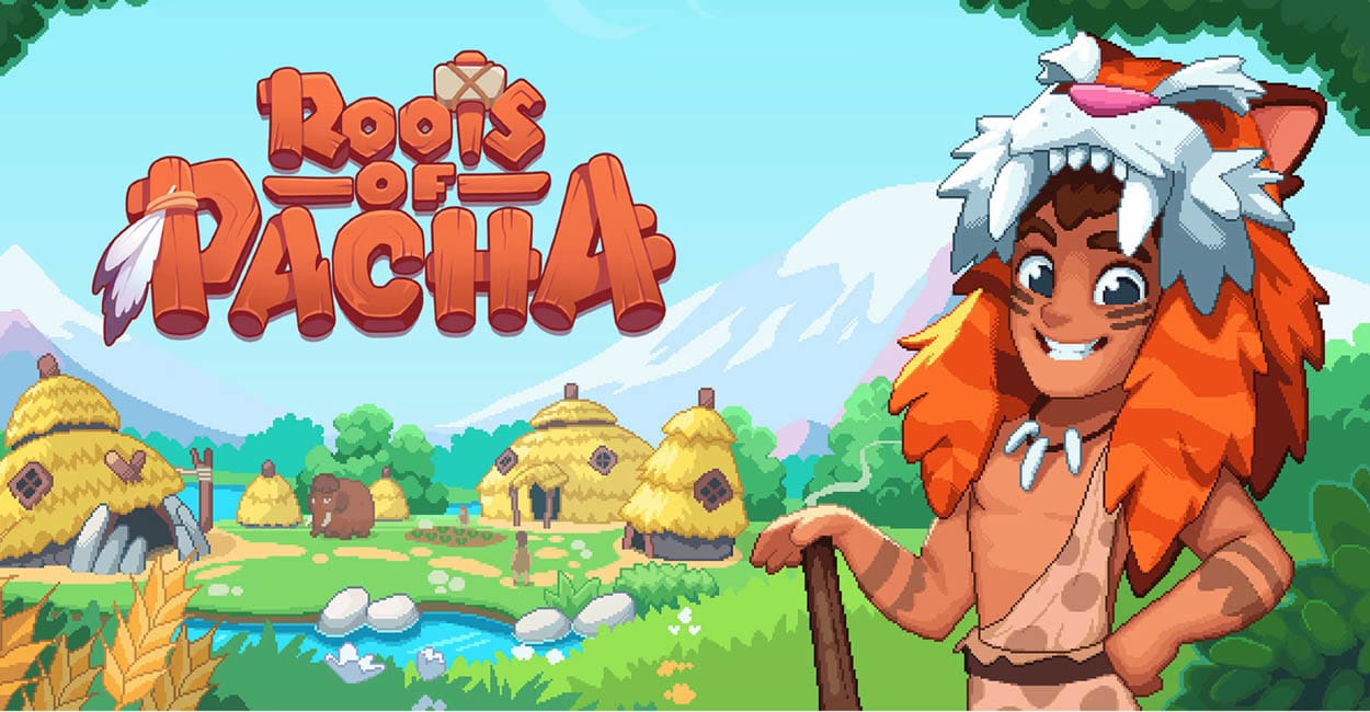 Arte Promocional de Roots of Pacha, um dos Cozy Games como Stardew Valley