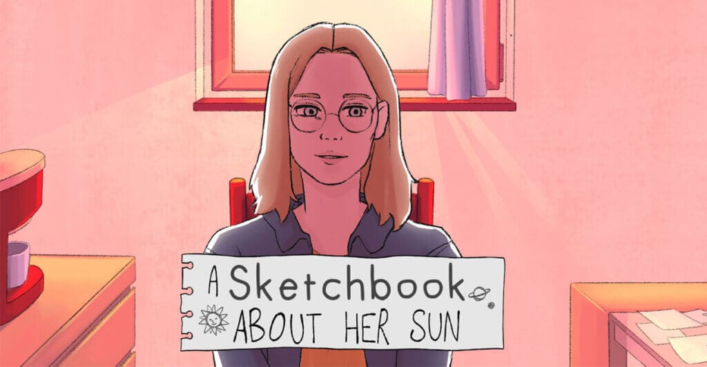 Titulo A SKETCHBOOK ABOUT HER SUN. apesar de ser uma visual novel, tambem funciona como um cozy game