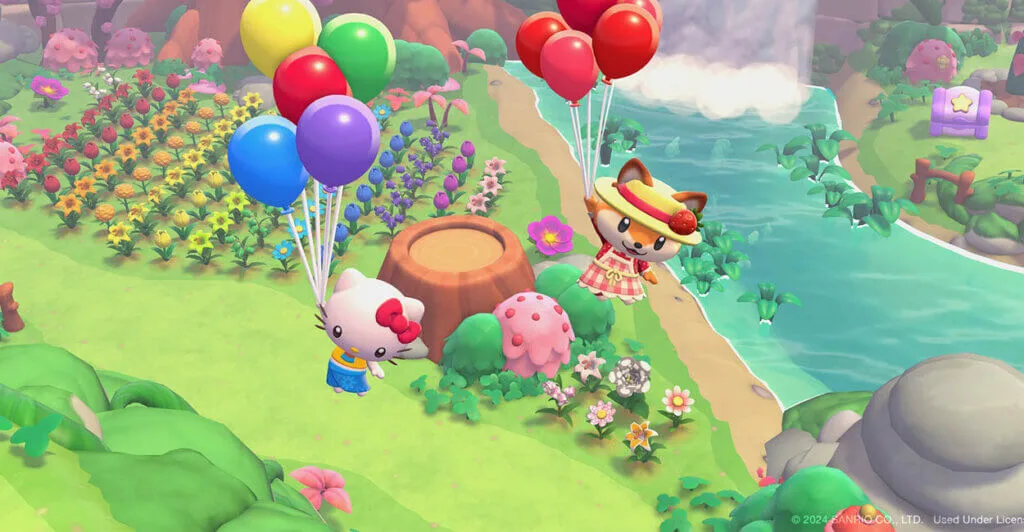 Gameplay de Hello Kitty Island Adventure, um jogo cozy cooperativo