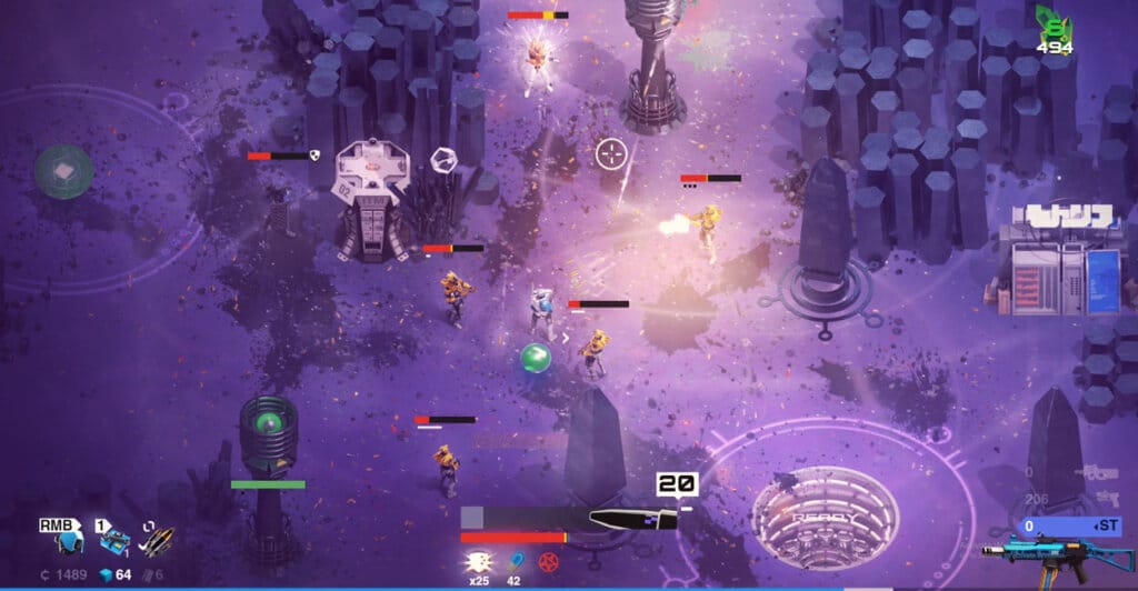 Gameplay de Synthetik Arena, um jogo gratuito e frenético