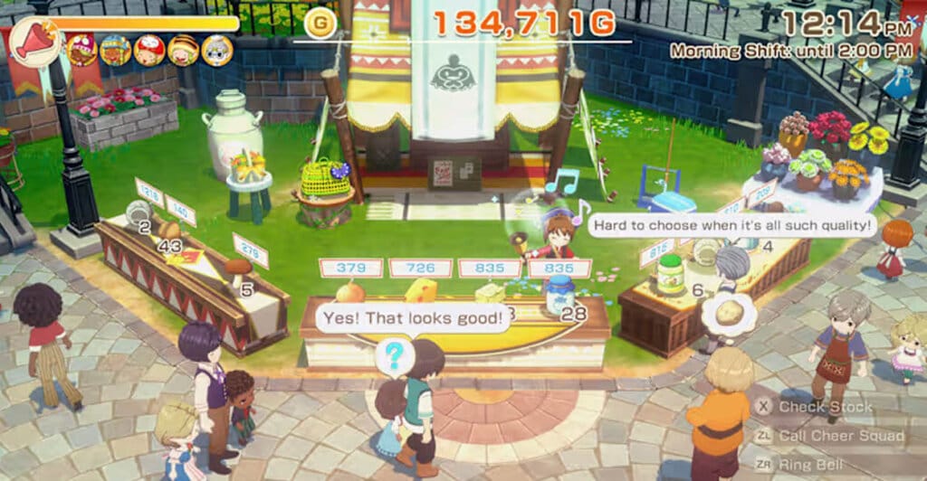Gameplay de Story of Seasons Grand Bazaar com o personagem com sua barraguinha