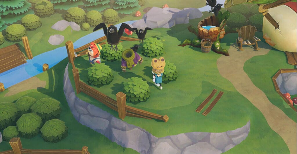 Gameplay de Time on frog island que é um jogo cozy bem agradável