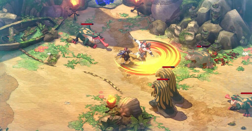 Combate de Towa and the Guardians of the Sacred Tree, que é um jogo cooperativo local ou online