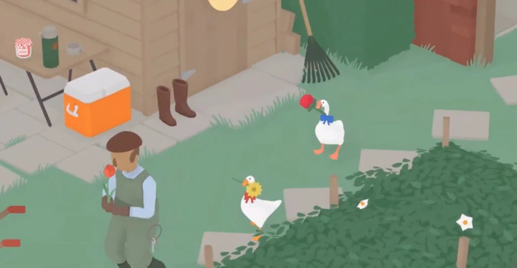 Untitled Goose Game, um Jogo Multiplayer Local para PC fraco.