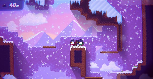 Bread & Fred Gameplay com dois pinguins em pixel art