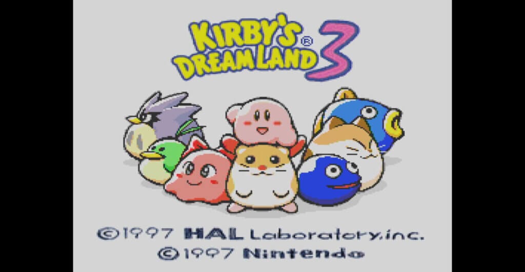 Titulo de Kirby's Dream Land 3, um dos cozy games retrô disponiveis no Nintendo Switch Online