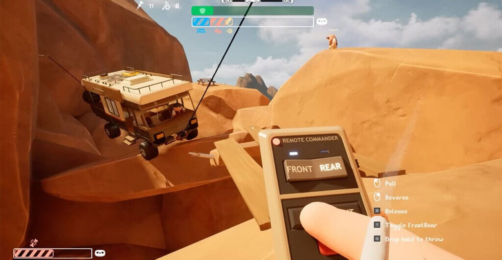 Trailer sendo guinchado em gameplay cooperativa de RV There Yet?
