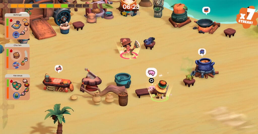 Gameplay agitada de SEDAP, lembrando Overcooked