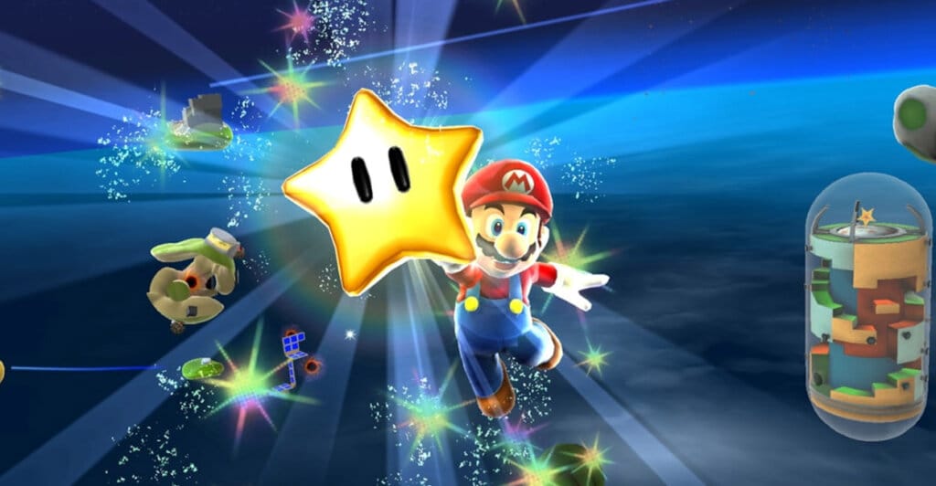 Gameplay de Super Mario Galaxy, um jogo com modo co-op como opção.