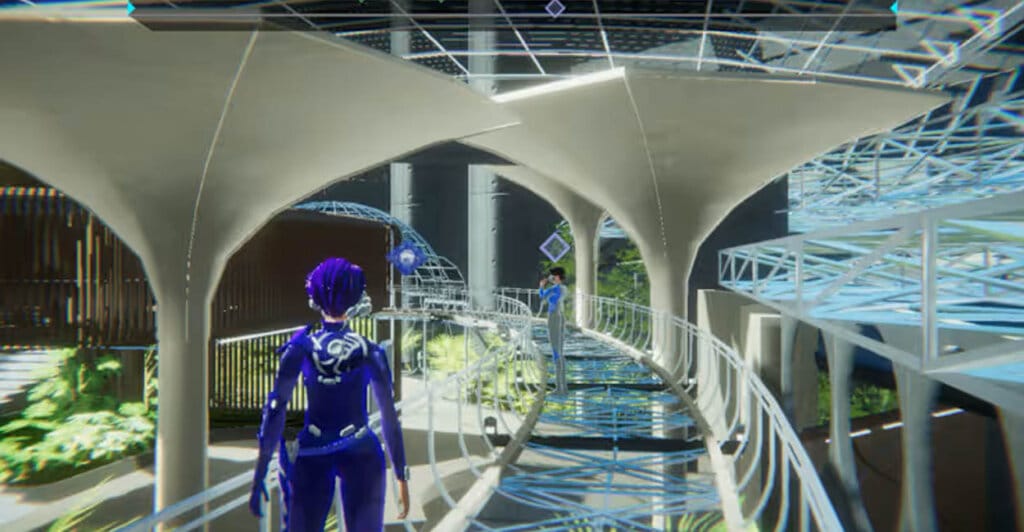 Uma das gameplays de 1000xResist, que varia entre exploração, visual novel e toques de rpg