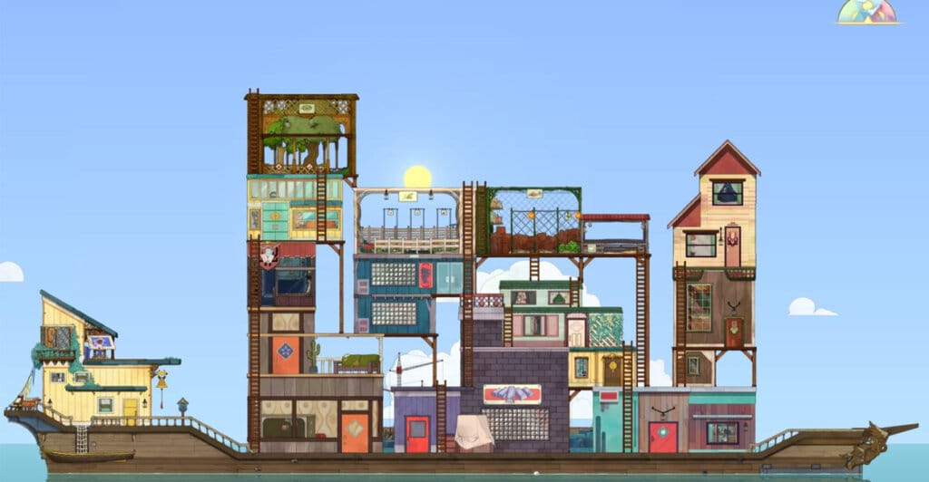 Barco em Spiritfarer, um cozy game cooperativo