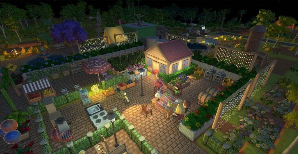 Cidade em ambiente noturno em Dinkum, Jogo Cozy diferenciado pelo tema australiano.