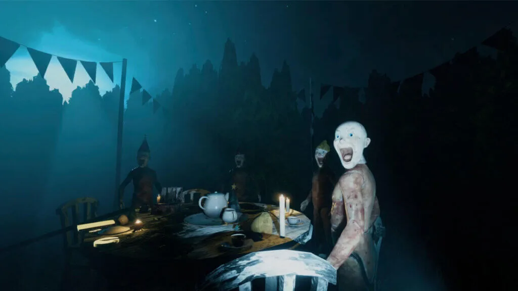 Cenário assustador e cheio de Puzzles de Labyrinthine, jogo cooperativo de terror.
