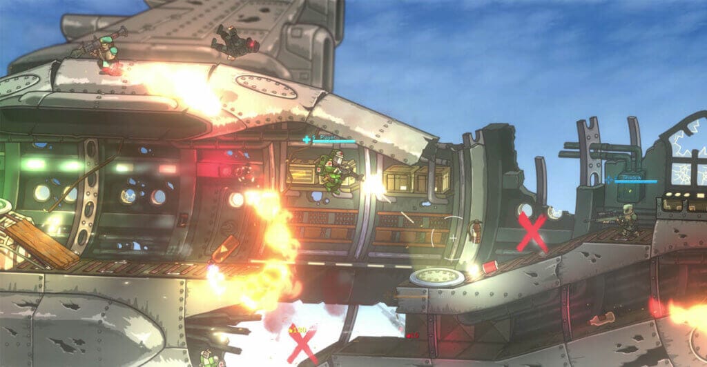 Cenário aero em Strike Force Heroes, um jogo cooperativo