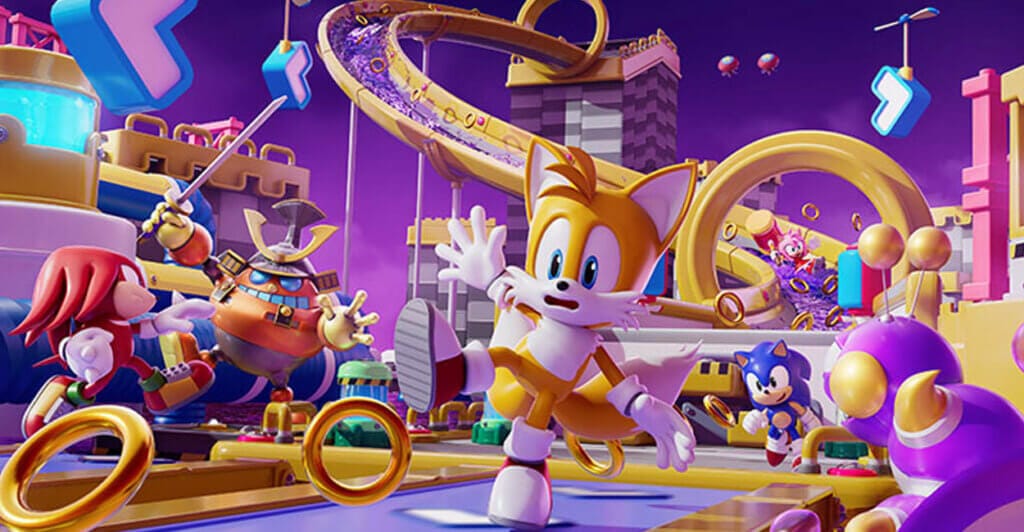 Sonic e Amigos em arte de Sonic Rumble, jogo para multiplataforma gratuito.