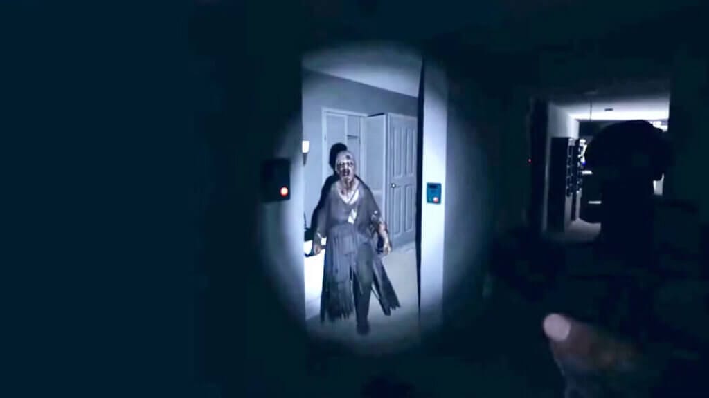 Entidade caçando os jogadores jogo multiplayer de terror, Phasmophobia.