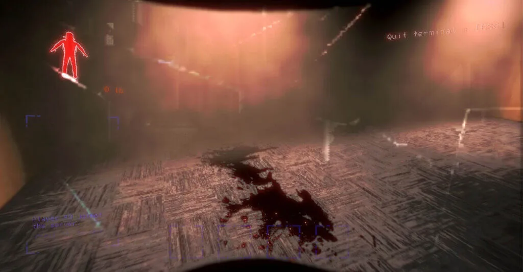 Mancha de sangue de um dos companheiros em Lethal Company, excelente jogo multiplayer para jogar com os amigos.