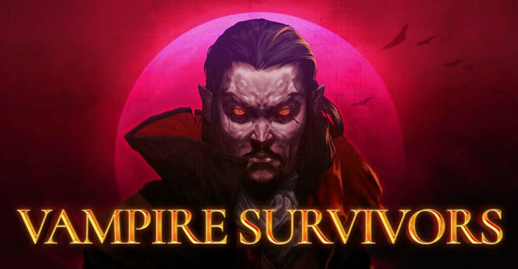 Titulo de Vampire Survivors, um jogo multiplayer coop para pc e consoles