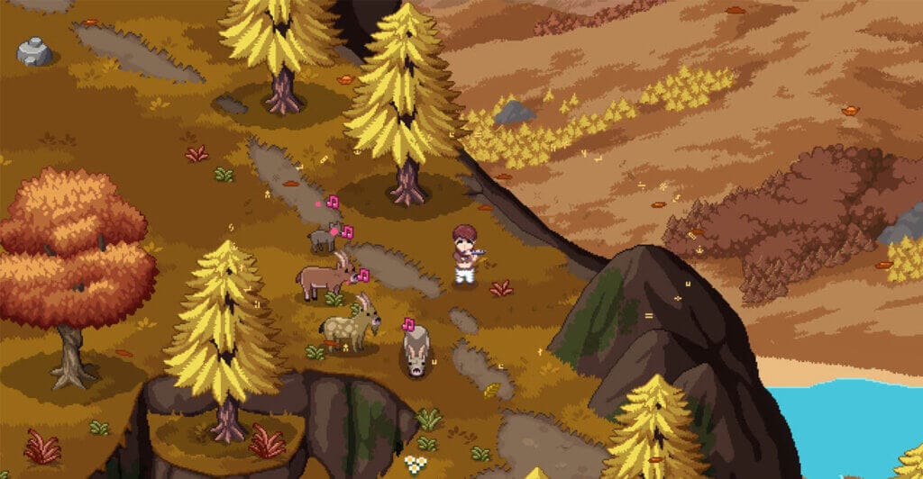 Encantando animais em Roots of Pacha, jogo de fazendinha na idade da pedra.