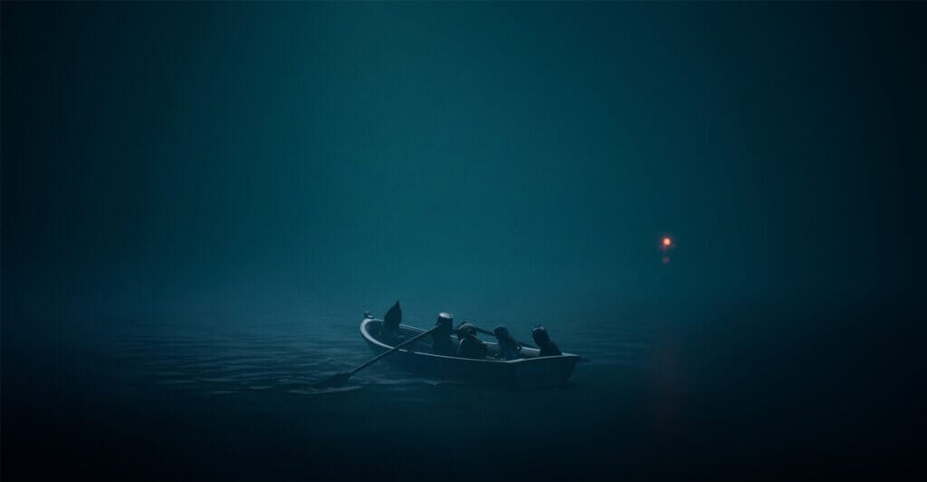 Gameplay em um barco em Reanimal, um jogo multiplayer local para pc e consoles