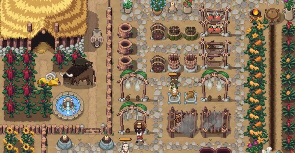 Gameplay multiplayer cooperativa em Roots of Pacha, jogo de fazenda para pc e consoles