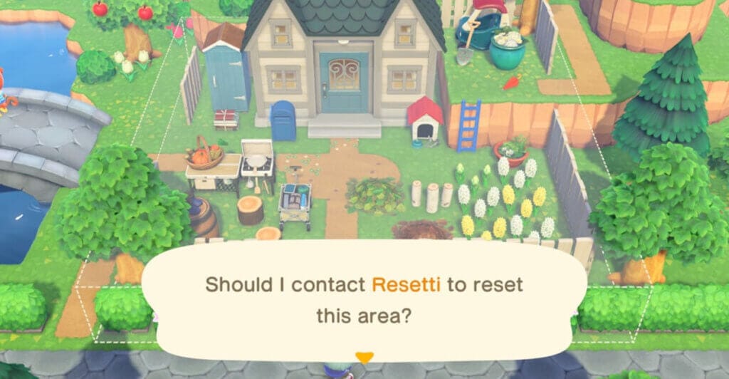 Área selecionada para ser limpa pelo Mr. Resetti em Animal Crossing: New Horizons
