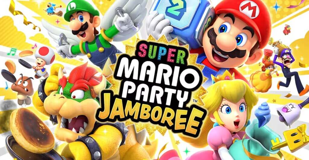 Titulo de Super Mario Party Jamboree, um dos maiores jogos da franquia de jogos multiplayer