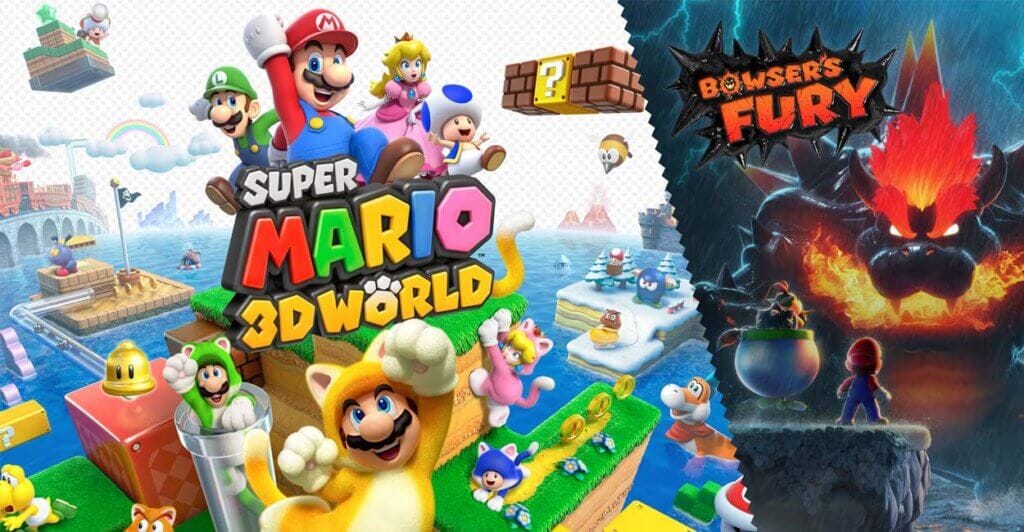 Titulo de Super Mario 3D World + Bowser’s Fury, que possui multiplayer local e online.