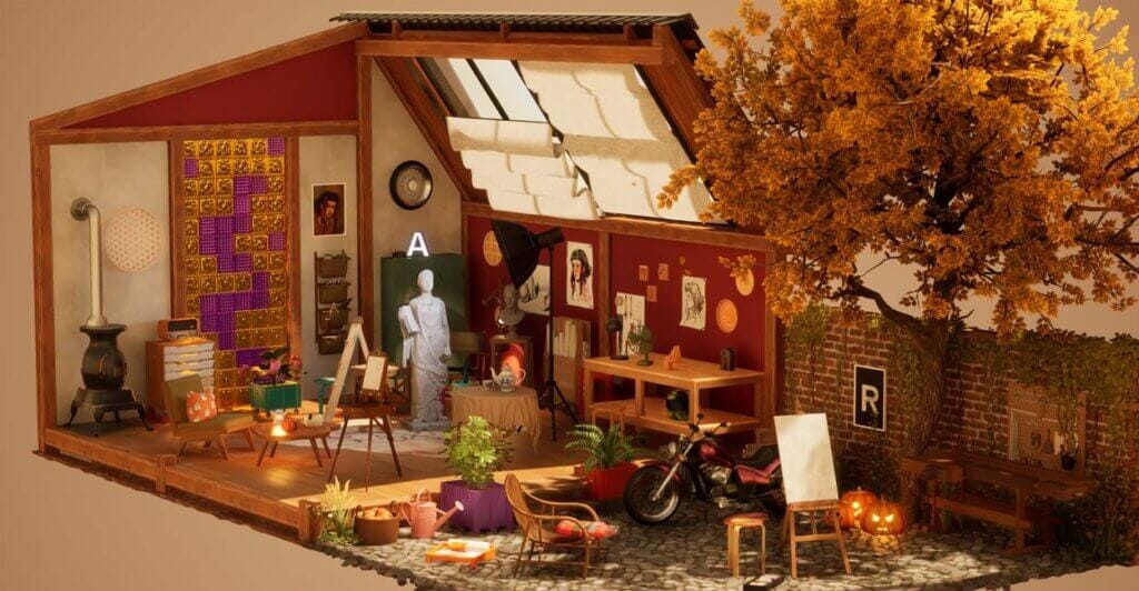 Ambiente confortável para organização em Hozy, jogo relaxante disponível na Steam