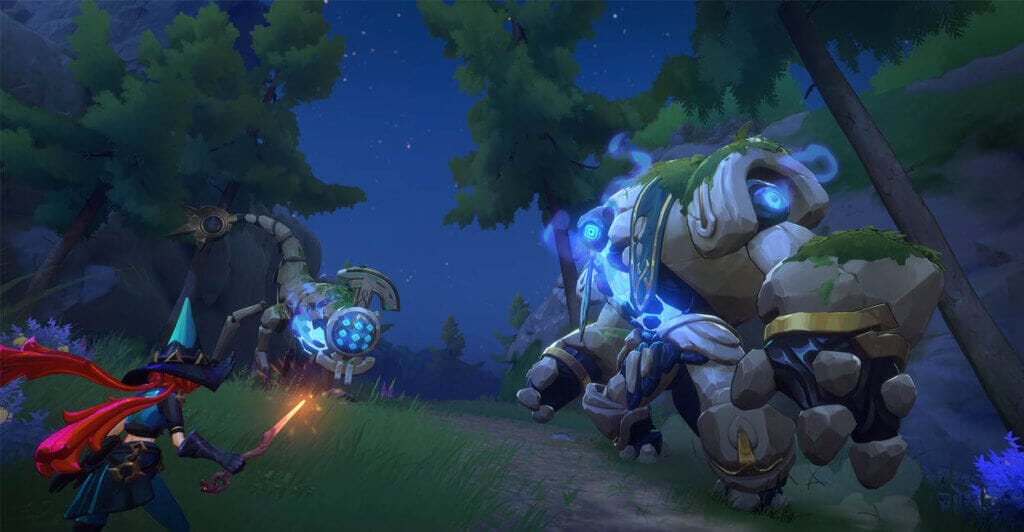 Combate em Witchspire, jogo multiplayer online de sobrevivência.