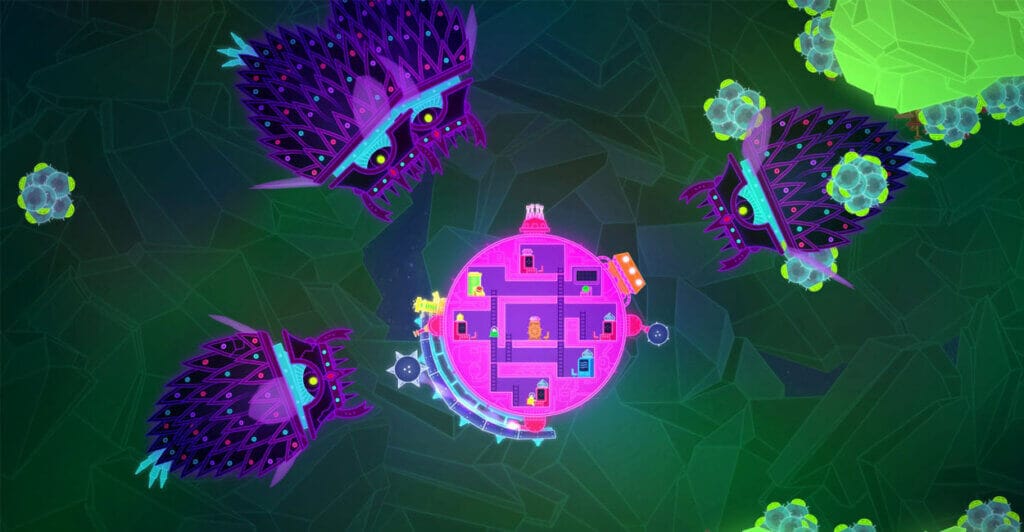 Gameplay multiplayer local de Lovers In A Dangerous Spacetime.