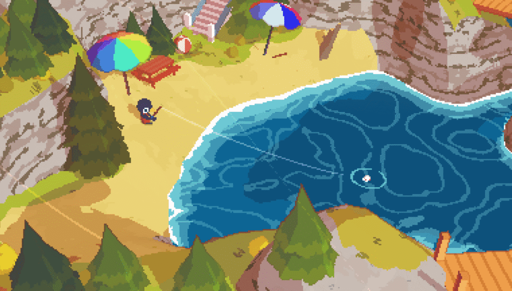 Pescaria em A Short Hike, Gameplay de um Cozy Game premiado.