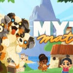Titulo de Mythmatch, jogo de gerenciamento, puzzles e minigames para pc e switch 2.