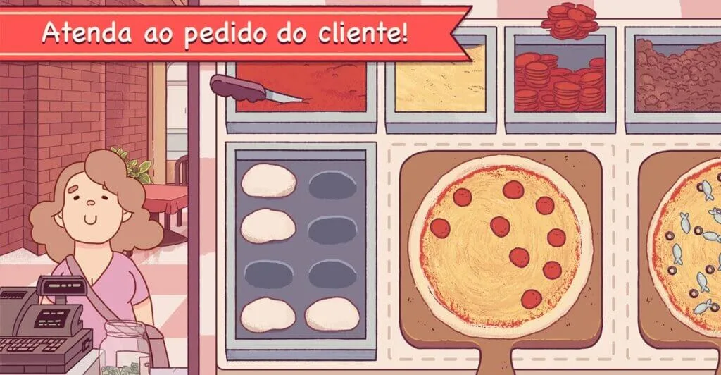 Gameplay de Good Pizza, Great Pizza, jogo cozy mobile.