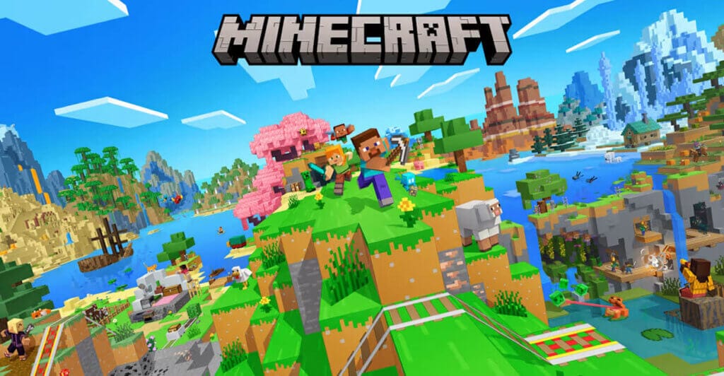 Titulo de Minecraft, jogo multiplayer crossplay entre as plataformas.