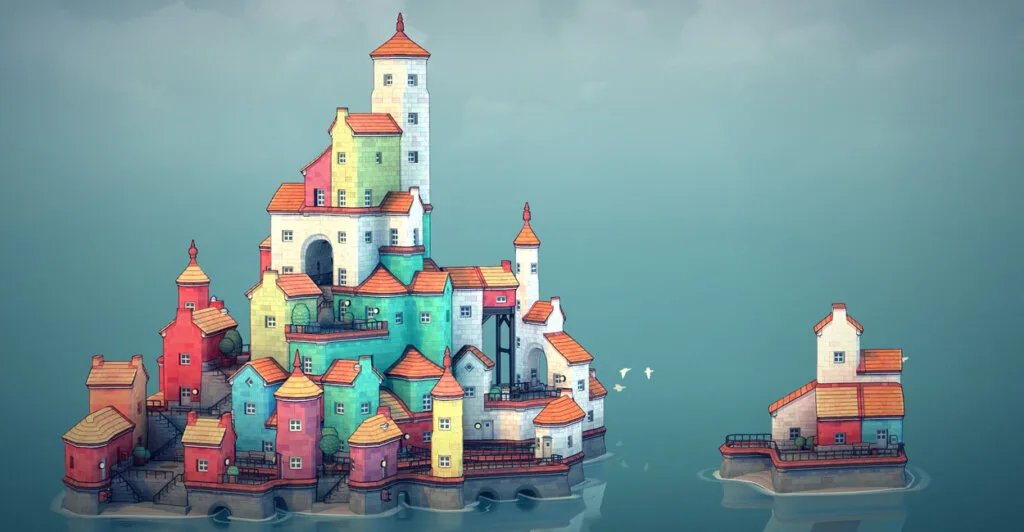 Gameplay de Townscaper, um cozy game para celulares e dispositivos mobile.