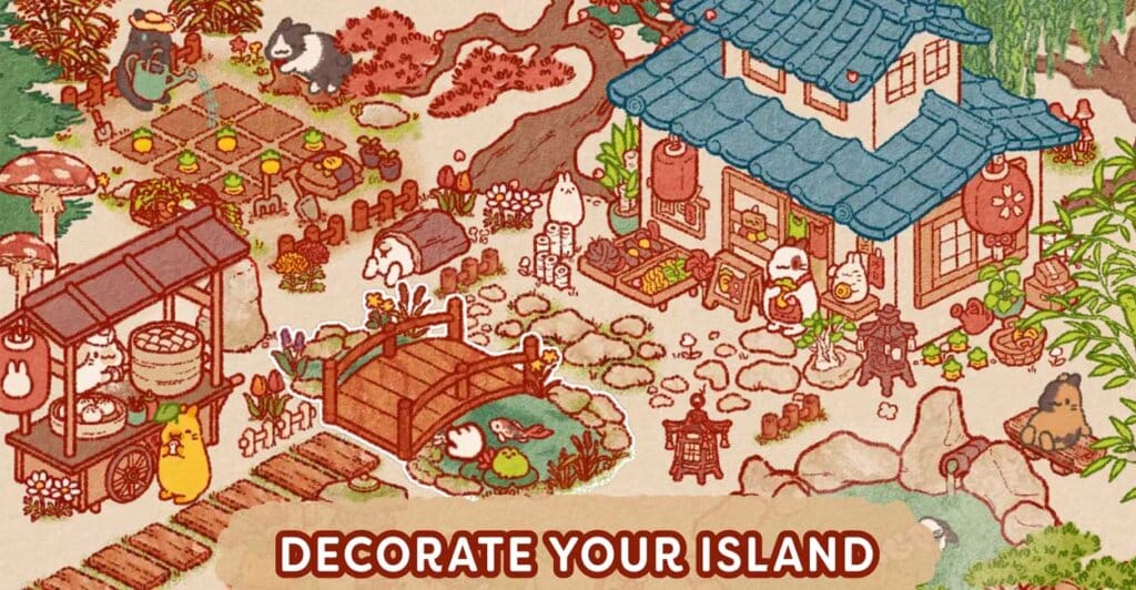 Gameplay de Usagi Shima, cozy game para celular (android e ios).