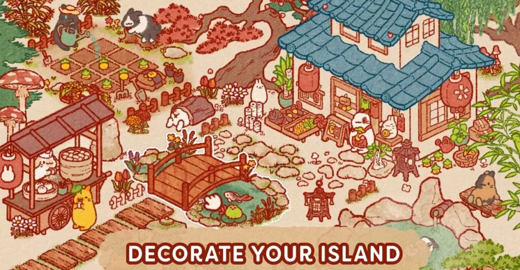 Gameplay de Usagi Shima, cozy game para celular (android e ios).
